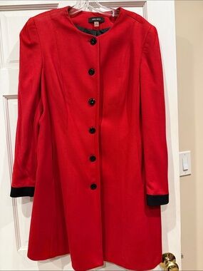 Nine West Red A-Line Coat with Black Cuffs and Buttons